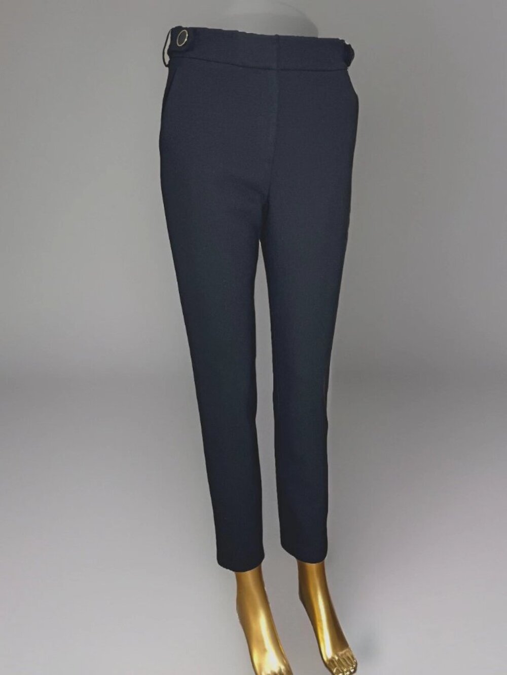 VERONICA BEARD 2 Straight Leg Pants Black Waist Tabs Gold Buttons ~ Made in USA